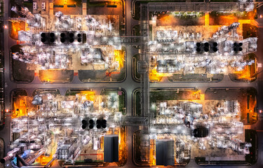 Aerial  view Industry Oil refinery oil and gas refinery background, Business petrochemical industrial, Refinery oil and gas factory power and fuel energy, Ecosystem estates. Fuel refinery industry