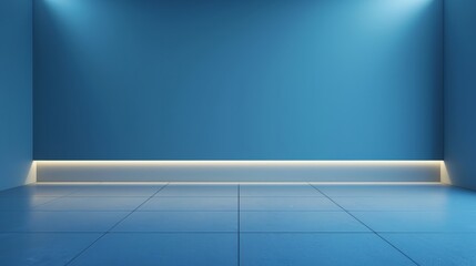 Universal minimalistic blue background for presentation. A light blue wall in the interior with beautiful built-in lighting and a smooth floor. hyper realistic 