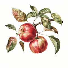 사과와 가지와 나뭇잎을 표현한 빈티지 일러스트레이션