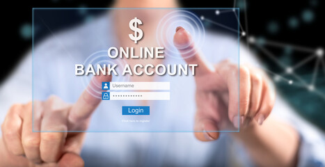 Woman touching an online bank account website