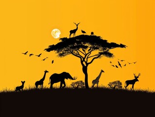 World Wildlife Day concept. Animal silhouettes. Wildlife protection. 