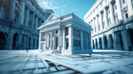 3d blueprints of a bank building 