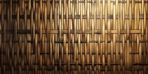 An intricate, symmetrical pattern of woven bamboo sticks creates a texture that's both organic and geometric - obrazy, fototapety, plakaty