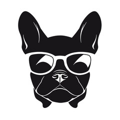 French bulldog sunglasses black and white hand drawn cartoon portrait vector illustration