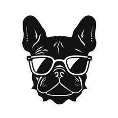 French bulldog sunglasses black and white hand drawn cartoon portrait vector illustration