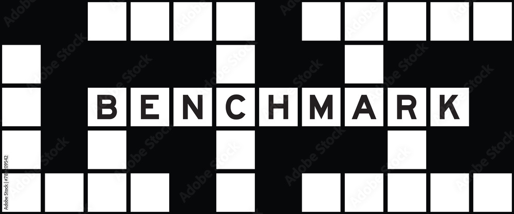 Poster Alphabet letter in word benchmark on crossword puzzle background