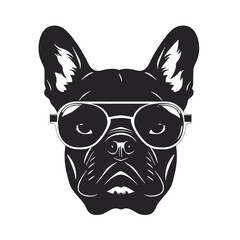 French bulldog sunglasses black and white hand drawn cartoon portrait vector illustration