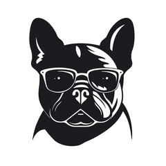 French bulldog sunglasses black and white hand drawn cartoon portrait vector illustration