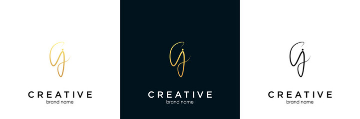 Letter G gold handwritten logo vector design template. Black background.