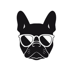 French bulldog sunglasses black and white hand drawn cartoon portrait vector illustration