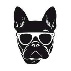 French bulldog sunglasses black and white hand drawn cartoon portrait vector illustration
