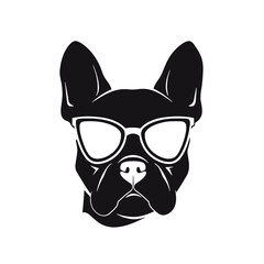 French bulldog sunglasses black and white hand drawn cartoon portrait vector illustration