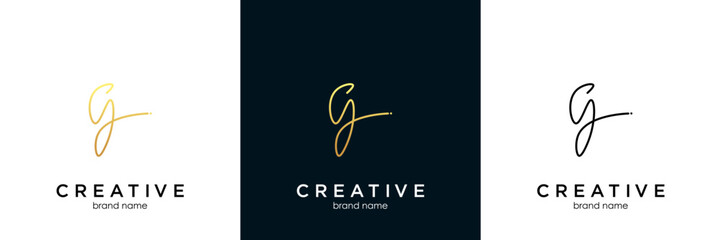 Letter G gold handwritten logo vector design template. Black background.