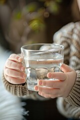 the child holds a glass in his hands close-up