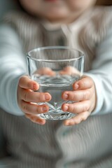 the child holds a glass in his hands close-up