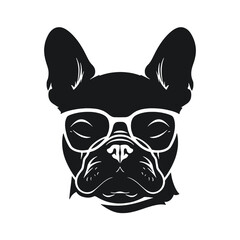 French bulldog sunglasses black and white hand drawn cartoon portrait vector illustration