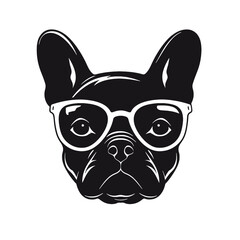 French bulldog sunglasses black and white hand drawn cartoon portrait vector illustration