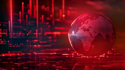 3D rendering of a digital globe with a red glowing trading chart light background, depicting data exchange technology and the global network concept - Powered by Adobe
