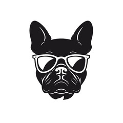 French bulldog sunglasses black and white hand drawn cartoon portrait vector illustration