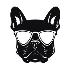 French bulldog sunglasses black and white hand drawn cartoon portrait vector illustration