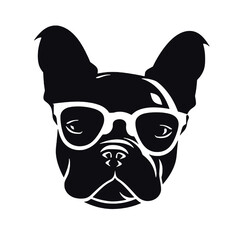 French bulldog sunglasses black and white hand drawn cartoon portrait vector illustration