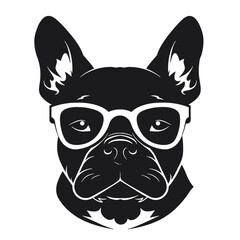 French bulldog sunglasses black and white hand drawn cartoon portrait vector illustration
