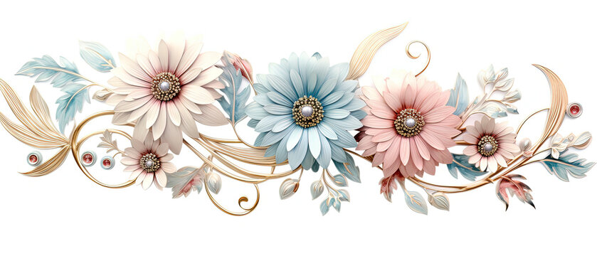 a three flowers that are on a white background