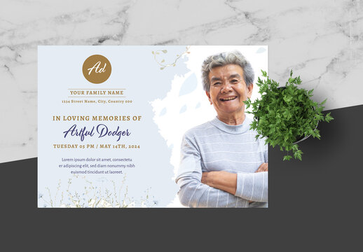 Blue and Brown Modern Natural FuneralCard