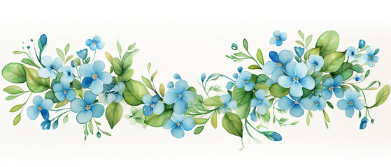 a watercolor painting of a blue flower border