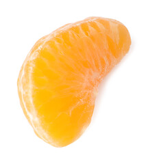 Piece of peeled fresh ripe tangerine isolated on white, top view