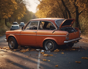 Retro car damaged after an accident