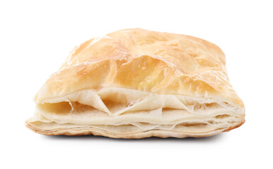 Puff pastry. One delicious fresh bun isolated on white