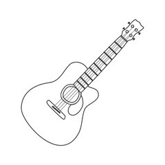 Hand-drawn acoustic guitar outline vector illustration. Acoustic guitar sketch doodle drawing style, isolated on white background