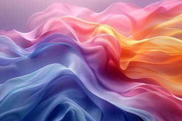 An image showcasing colorful silk fabric waves on a gradient background, simulating movement and fluidity in design