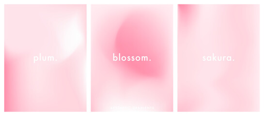 Abstract light pink sakura blossom color banner set. Vector simple and soft light backdrop. Nude gradient posters. Blurred gentle gradient background. Pastel pink smooth mesh shapes y2k aesthetic