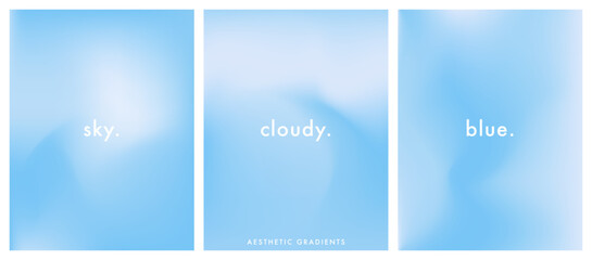 Aesthetic clear blue sky set. Summer season blue pastel colored vertical vector banner. Blurred sky gradient background. Simple soft light backdrop. Gradient template design for poster, social post