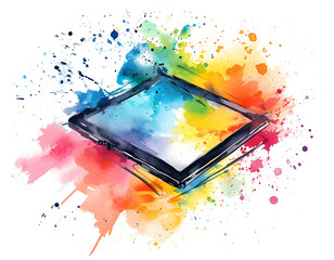 Tablet PC in watercolor design, isolated on transparent background, technology concept, realistic illustration, generative ai