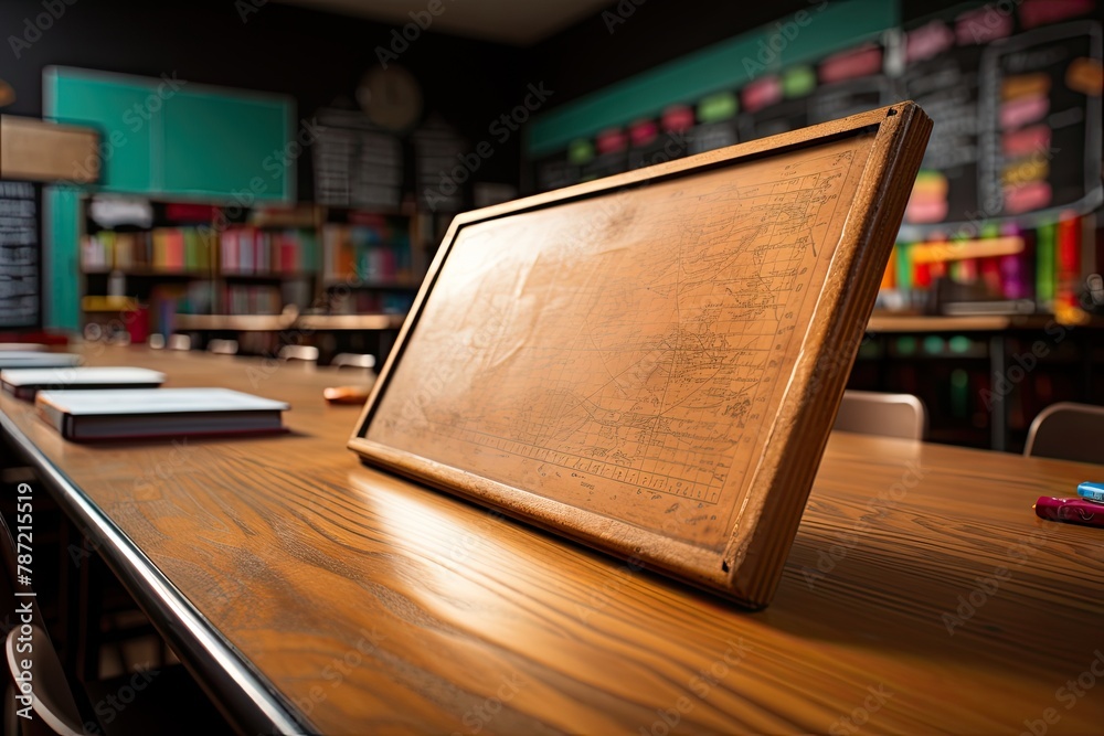 Fototapete a table with a blackboard, suitable for use in an office or a school classroom. the setting encourag