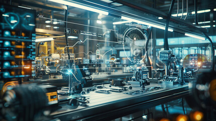 Futuristic Industrial Automation Streamlining Production with Advanced Technology and Data Visualization