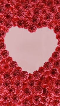 Heart shaped roses blooming vertical background animation 4K looped. wedding, card, celebration, love, endless, weds, valentine,..	