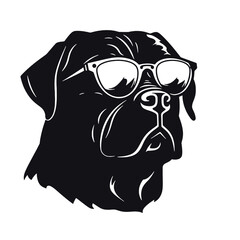 Rottweiler, Silhouettes Dog Face SVG, black and white Rottweiler vector