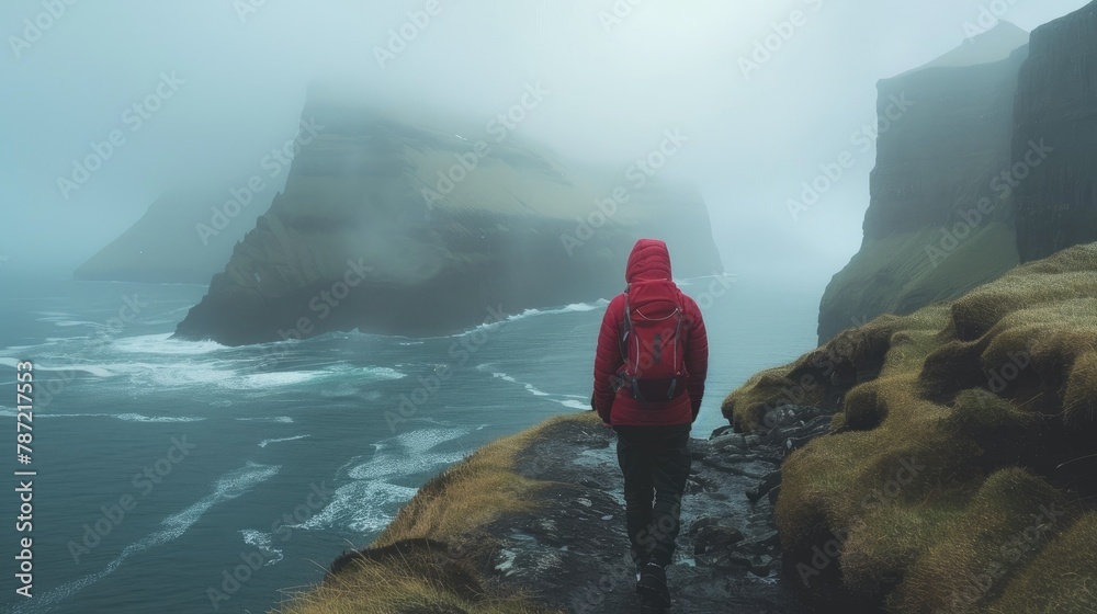 Sticker Exploring the fjords of Faroe Islands while backpacking