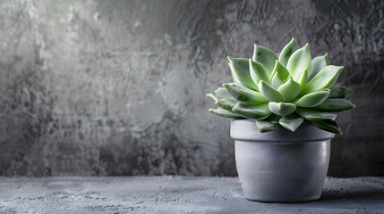 Green plant pot succulent on gray stone background with copy space : Generative AI