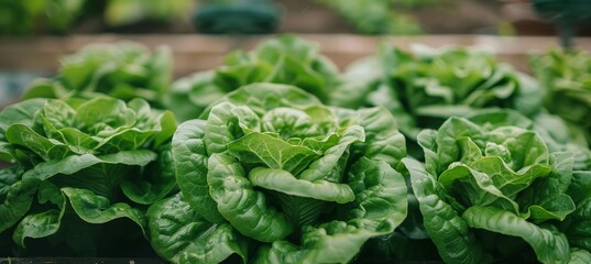 Healthy leafy lettuce thriving in a lush greenhouse, growing abundantly and vibrant green