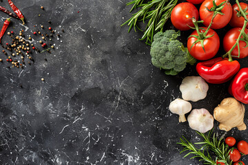 Fresh vegetables and herbs on a background