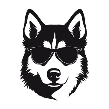 Husky banner template. Siberian Husky head on white background. Husky dog