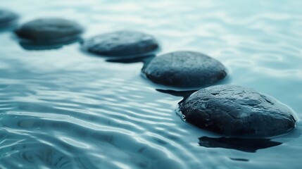 Smooth Stones and Water. Spa Wellness background. Zen Stones in Water. Minimalist Concept