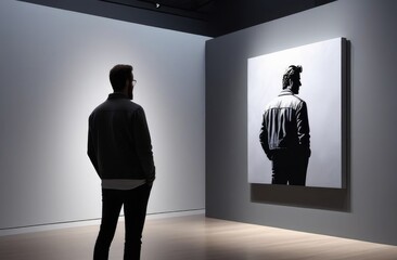 Isolated white illustration template, silhouette of man on white template background, international museum day.