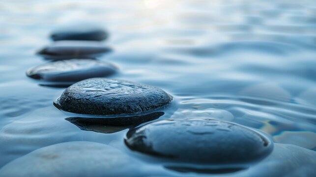 Smooth Stones and Water. Spa Wellness background. Zen Stones in Water. Minimalist Concept