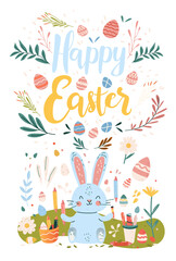 Happy Easter greeting card with eggs in pastel colors spring holiday celebration card vertical